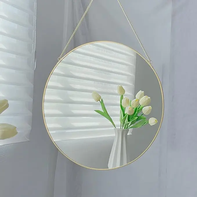 Frame Polished Edge Bathroom Round Wall Mirror Round Wood Bathroom mirror