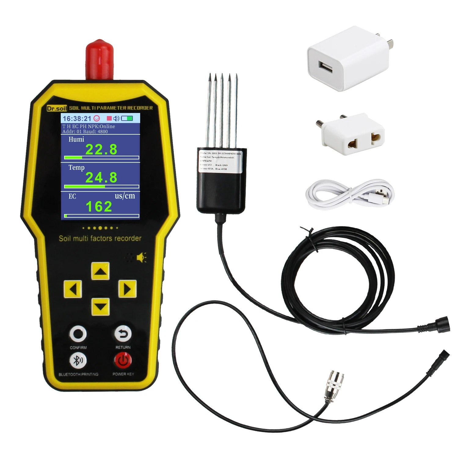 Soil Detector Soil Sensor Nitrogen Phosphorus Potassium PH Ph Temperature and Humidity Water Sensor EC Nutrient Speed Tester