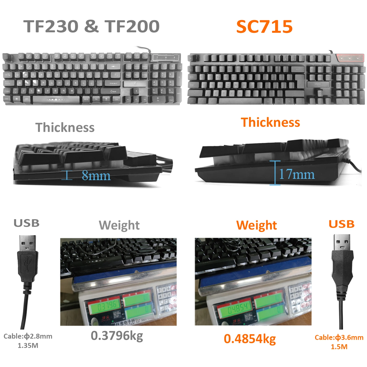 TF230 Full-Size customized Hebrew Spanish Russian language keyboard Illuminated USB wired cheapest gaming Keyboard and Mouse