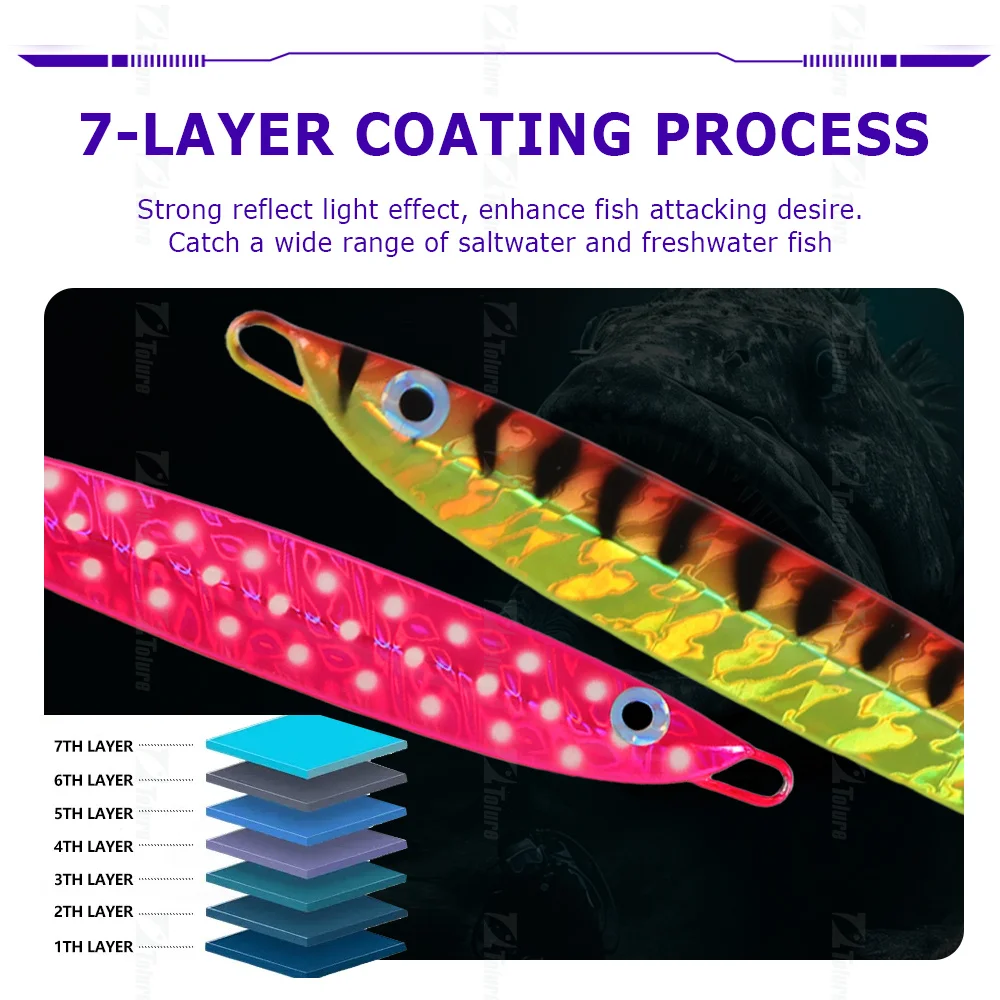 Tolure 130g 150g 180g all water slow jigging fishing lure laser coating hard metal jigbait saltwater metal jigging lure