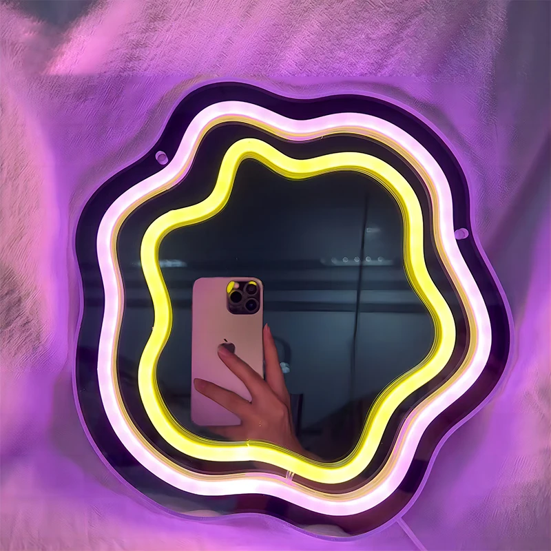 Hot Sale Custom Wall Decor Mirror Neon Sign 25*25cm Cute LED 5V USB Neon Sign With PVC Board