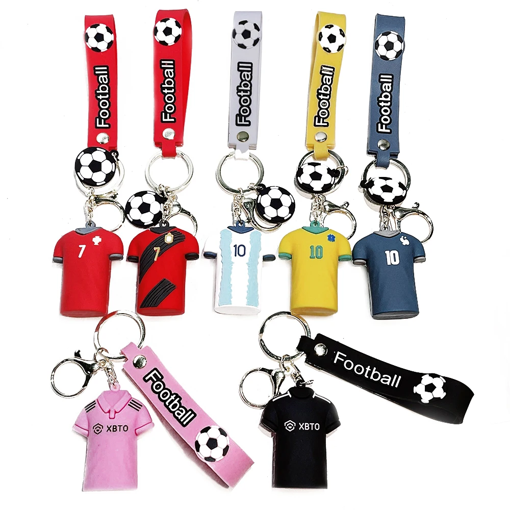 3D PVC Football Player Cup Key Chain Messi Ronaldo Mbapppe Soccer Shirt Pendant Keychain Keyring with Strap