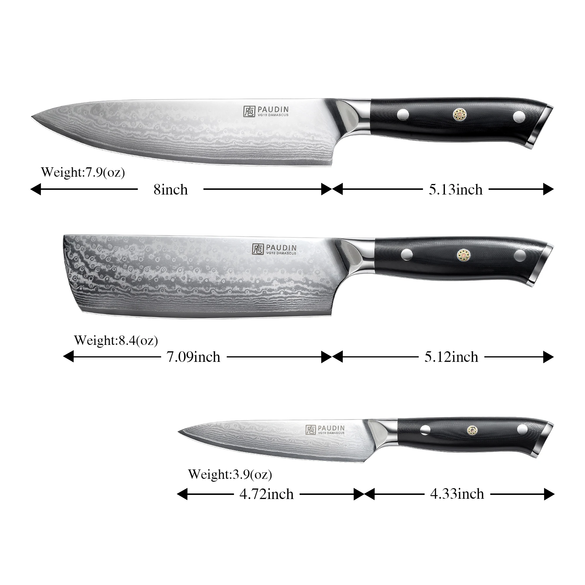 Premium Knives 3PCS Damascus Steel 8/7/5 Inch Kitchen Damascus steel Knife Set Chef Knife Set With G10 Handle