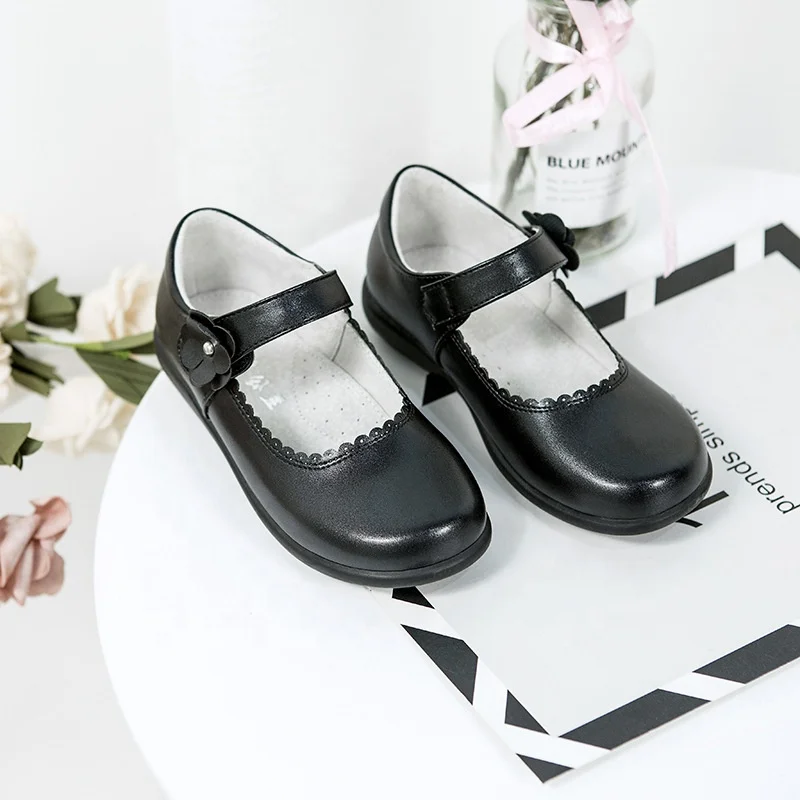 Оптовая продажа, детская дышащая дешевая школьная форма для девочек, кожаная черная обувь