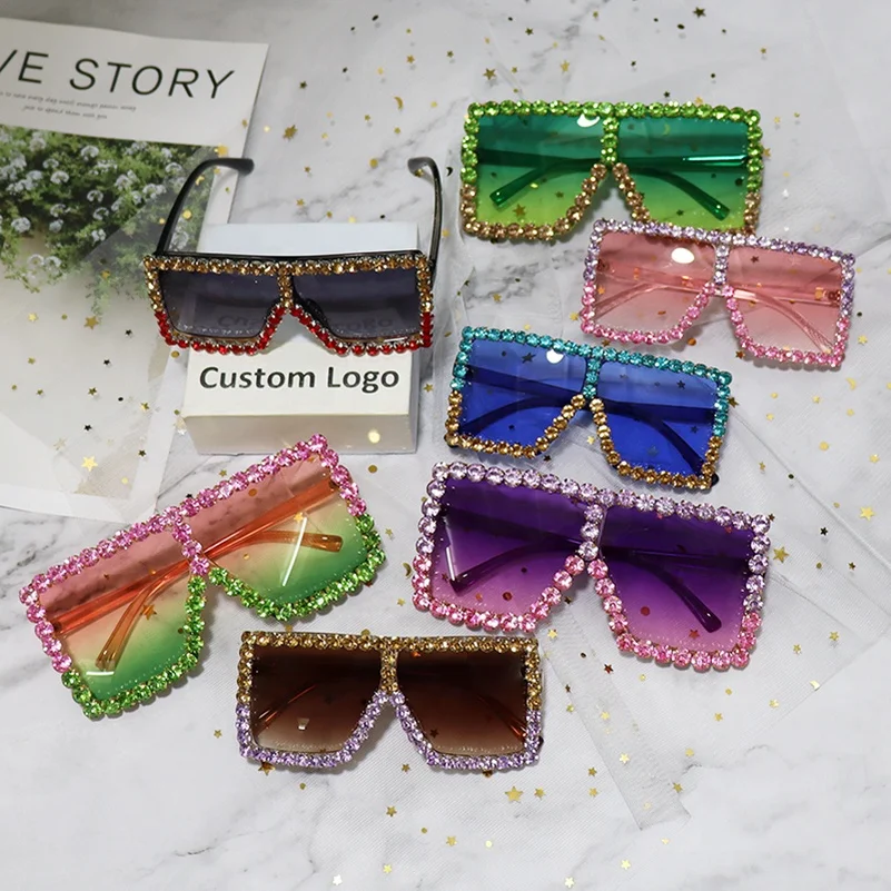 Luxury Oversized Woman Mommy and Me Sunglasses Fashion Square Sun Glasses  Vintage Diamond Shades Retro Unisex Eyewear Feminino
