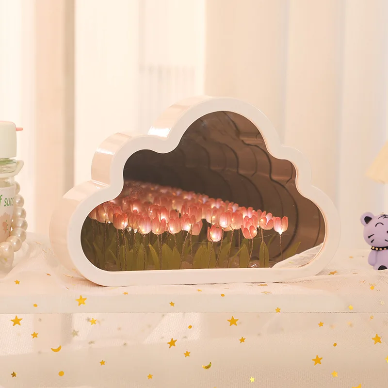 Multi-fonction Cloud Makeup Mirror Decorative Single Sided Princess Desk Mirror Gift DIY Night Lamp Mirror