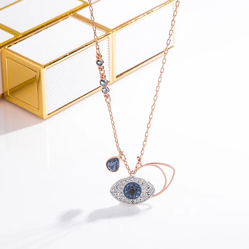 Sample design Rose gold electroplate demon Eye for women zircon 925 silver necklace