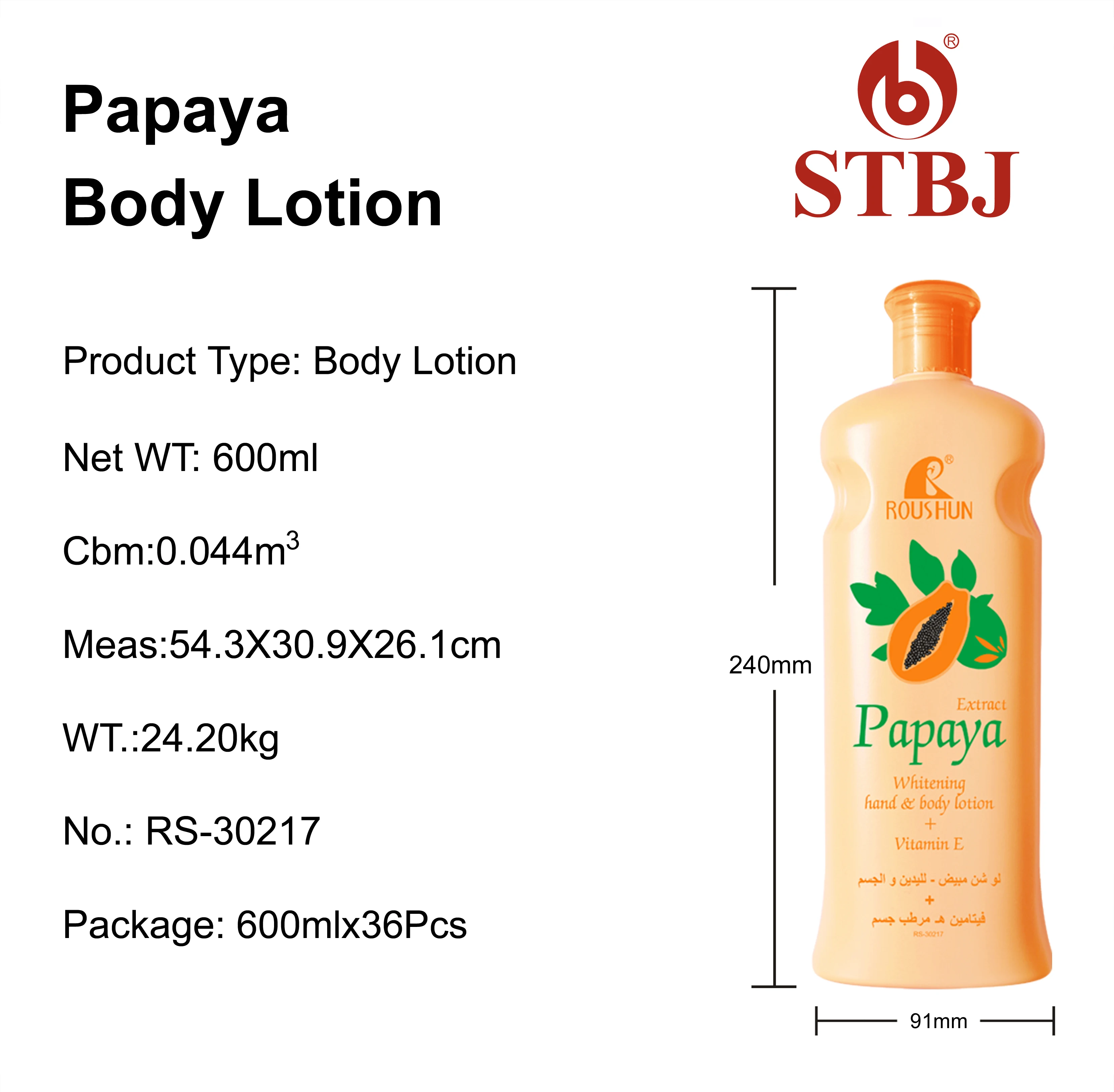 ROUSHUN Papaya body lotion 600ml Private Label Wholesale OEM