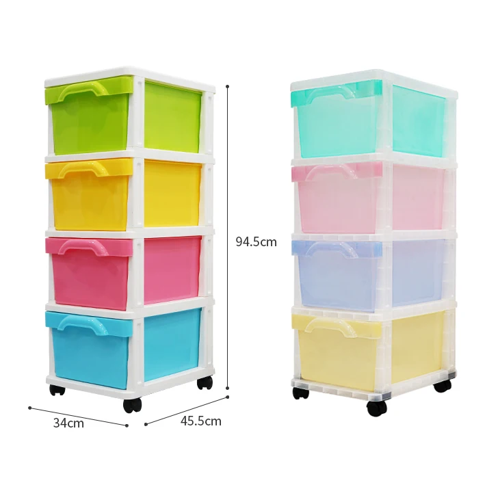 Home Living Room Bedroom Candy Colored 4 Layer Plastic Storage Drawer Cabinet Baby Kid Plastic Storage Box Drawer With Wheels