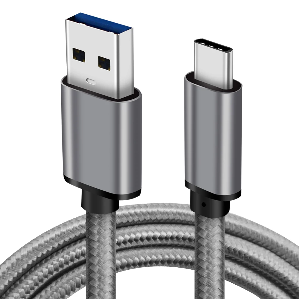 Dark gray metal housing braided 3A fast charging usb 3.2 Gen1 type c cable to usb A