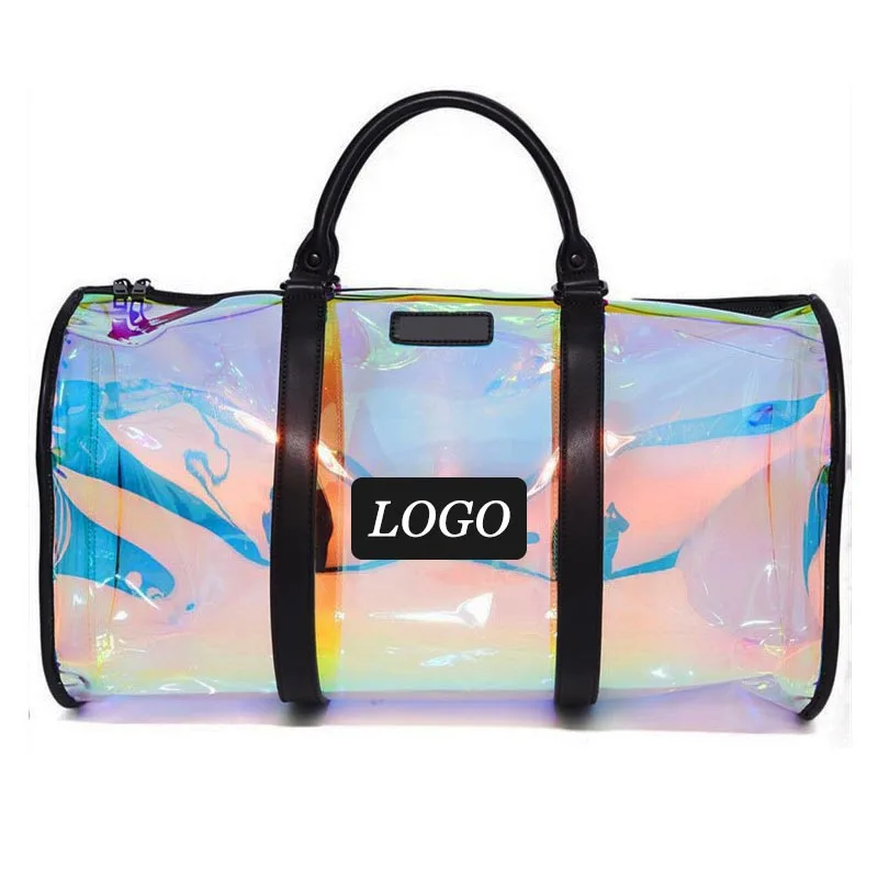 Quick Shipping Holographic Clear Waterproof Female Luggage Duffle Bag Laser PVC Travel Duffel Bag For Women