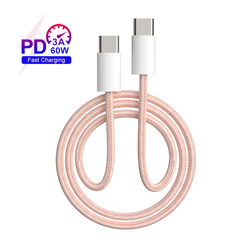 60W Nylon Braided type C fast cable 3A charging quick charge charger cable to TYPE C carga rapida for iphone Samsung huawei