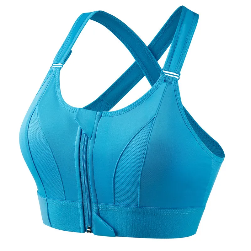 FF1764 Women Wireless Back Support Bra Compression Full Coverage Brassiere Strappy Zip Front Sports Bra