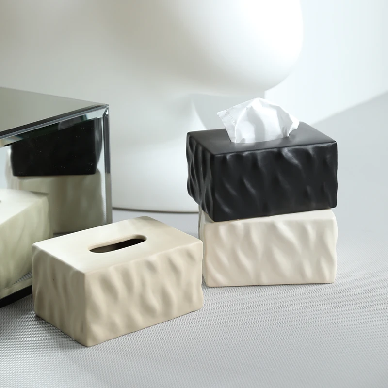 Manufacturer Ins Wabi sabi style Ceramic Desktop Tissue Box Abstract Design Table Home decor Tissue Paper Box