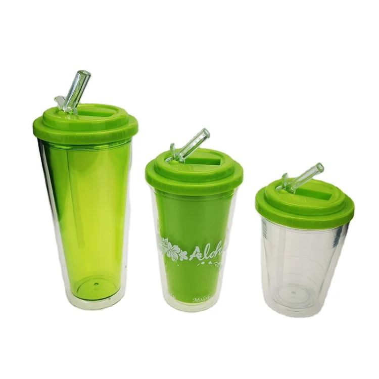 2019 new style plastic high PS initiative double-deck  cup with straw lid 350ml 500ml
