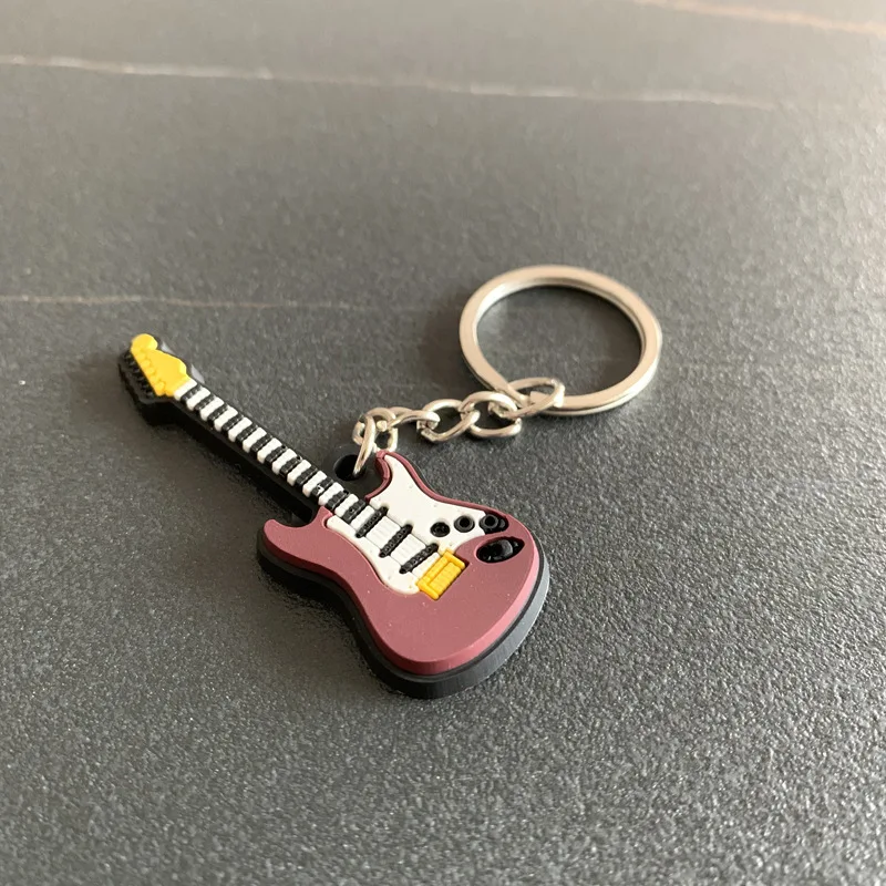 Cartoon Design Physical Music Instruments Silicone Guitar PVC Soft Plastic Keychain Small Gift Keychain Pendant