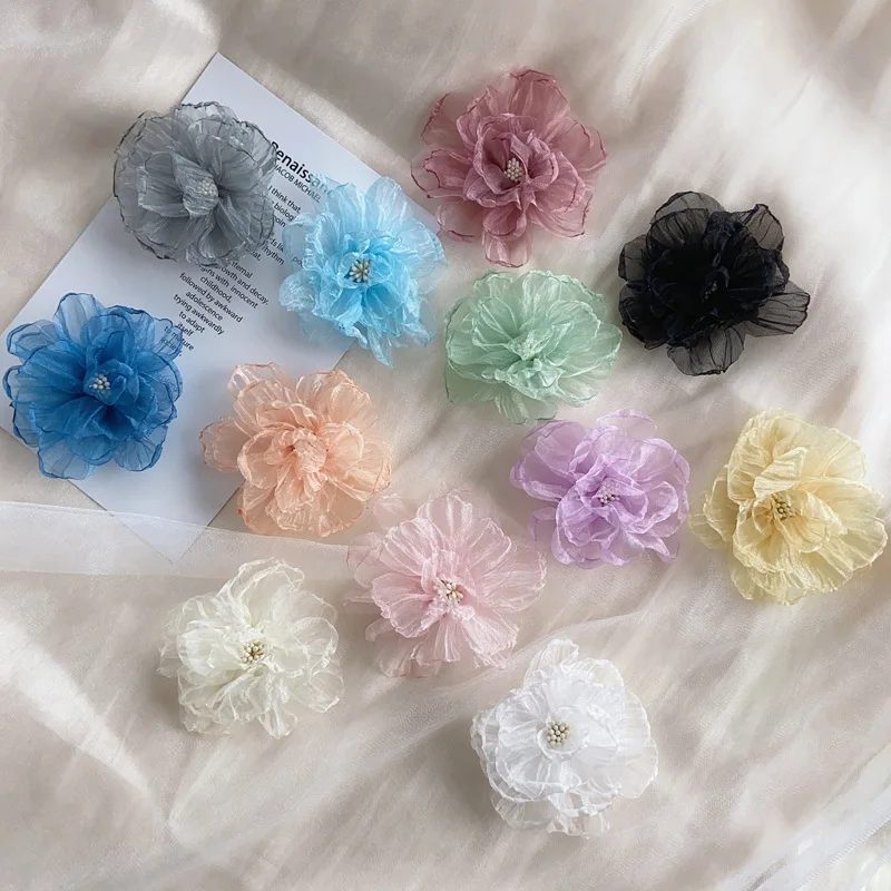 Hot Selling Chiffon Fabric Flower Headwear Hair Shoes Accessories Artificial Decorative Flower