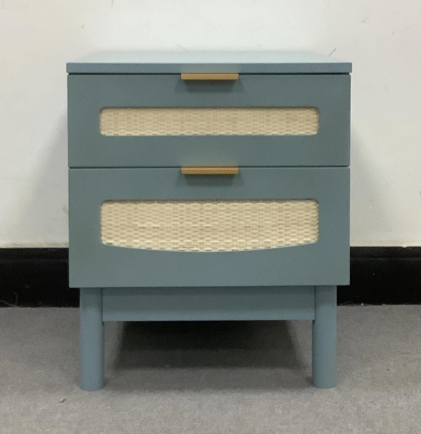 Modern Real Rattan Wooden Bedside Nightstand Side Table with 2 rattan cabinet Drawers Design Blue Customized Wood Style