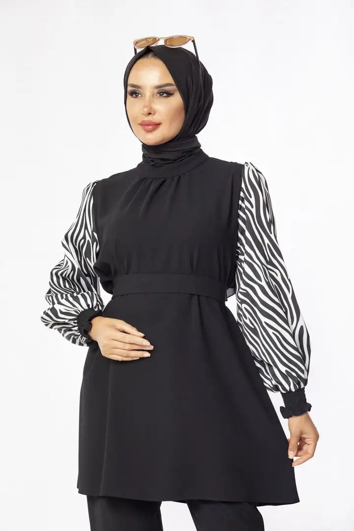 SIPO 2023 Black Modest Sets Traditional Muslim Clothing&Accessories Co Ord Set Women Blouse Modest Muslim Women 2Pcs Set