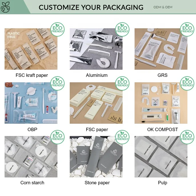 Luxury Eco Friendly Biodegradable Kraft Paper Hotel Guestroom Disposable Dry Amenities Dental Shaving Vanity Sewing Kit