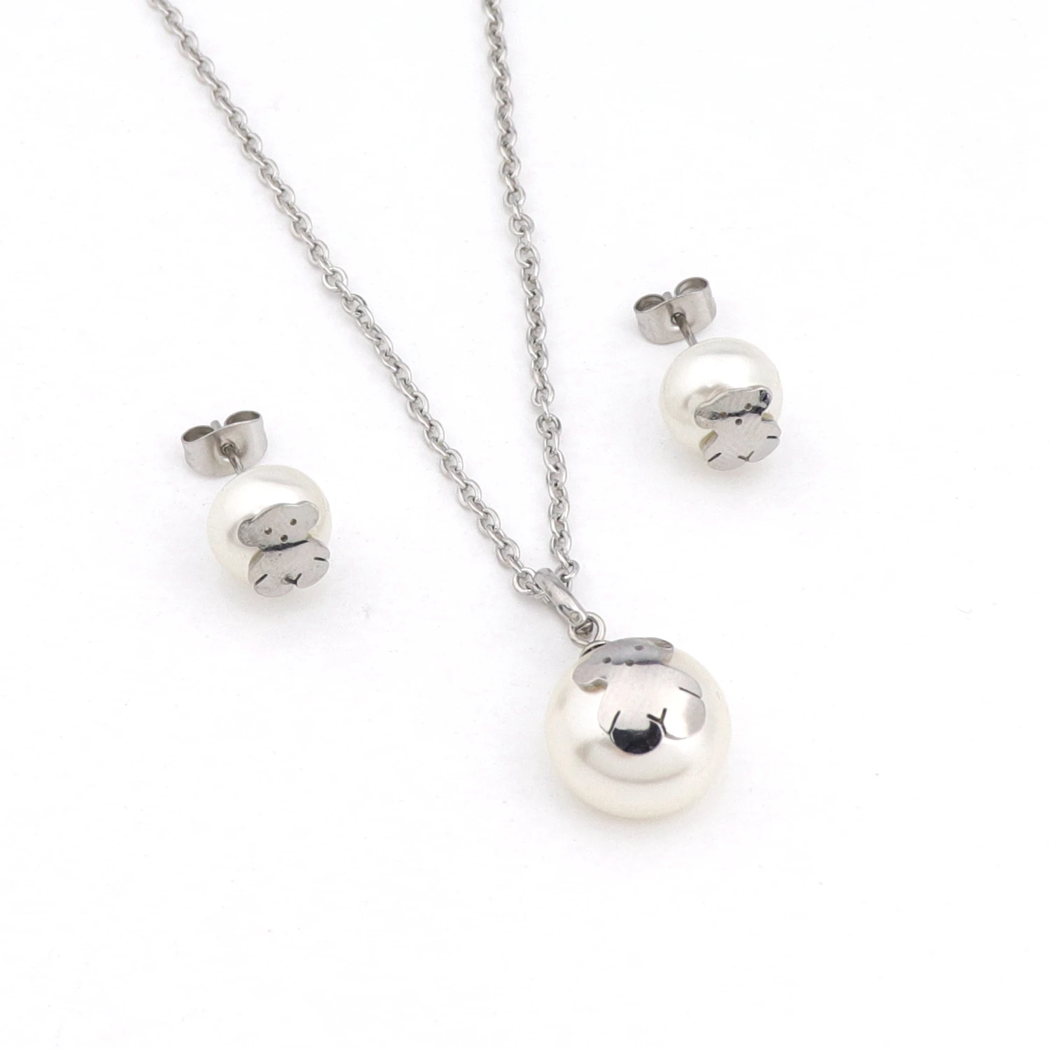 18K Gold Plated Pearl Necklace Jewelry Set Shell Pendant Necklace Women Stud Earring Set