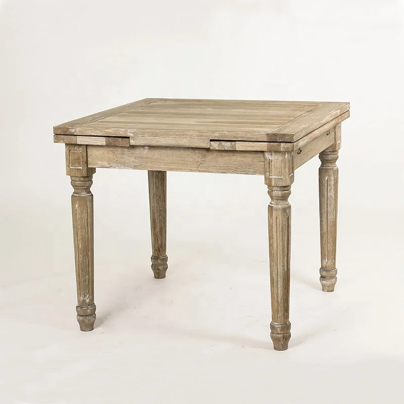 Hand carved rustic solid wood restaurant use  table and chairs extension dining furniture (DT-515F-OAK)