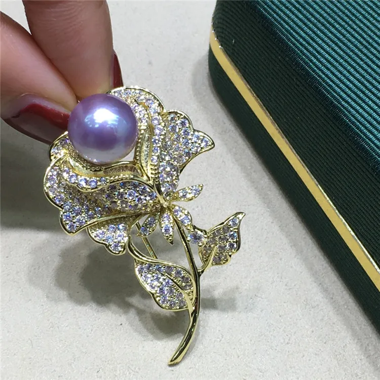 Elegent Luxury Brooch Flower Petal Purple Pearl Brooch