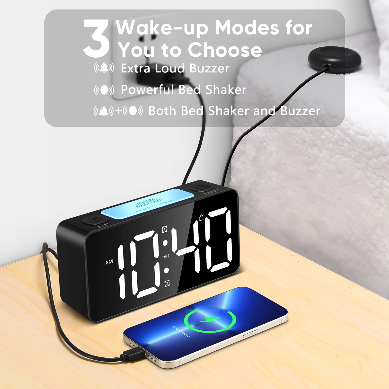 Hot Selling LED Digital Table Alarm Clocks With Buzzer & Shaker USB Output RGB Numerals Adjustable Clock For Bedside