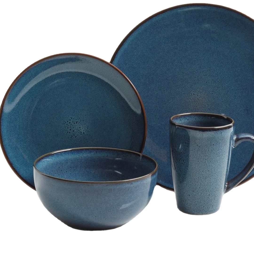 Best price 16 Pcs Reactive Glaze Dinner Set Ceramic Plates Sets Luxury Ceramic Dinnerware Set
