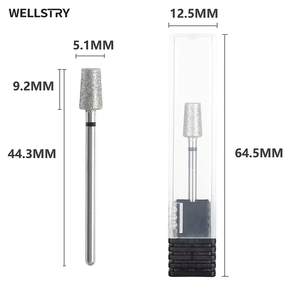 WELLSTRY Cuticle Cleaner Burr Tool Large Tapered Barrel Diamond Nail File Drill Bit for Electric Drill Machine