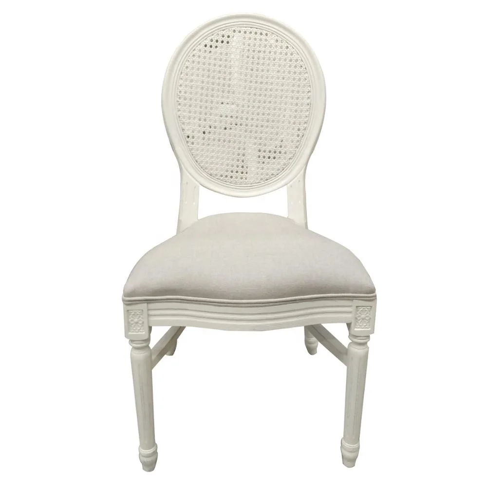 MRS WOODS French Style Rustic Cream Color White Oak Wood Stackable Dining Room Chair