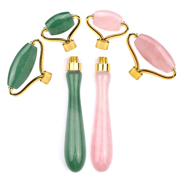New Upgraded Diy Rose Quartz Roller Natural Stone  Crystal Handle Faceroller With Screw Detachable Roller For Face Anti Aging