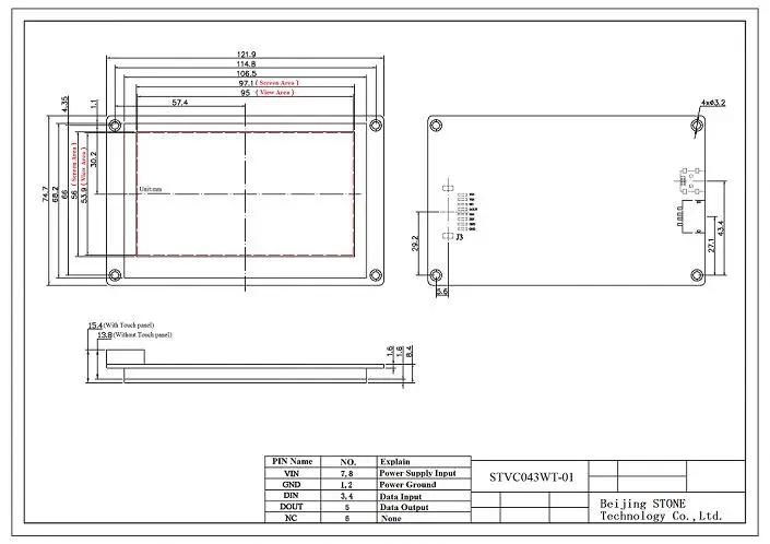 
STONE 4.3 inch Graphic Color LCD Display with Touch Screen + Controller + Serial Interface with Matel Frame 