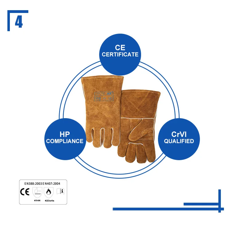 
AP-0606 CE approved split cowhide leather heavy duty durable brown gloves for Mig welding 