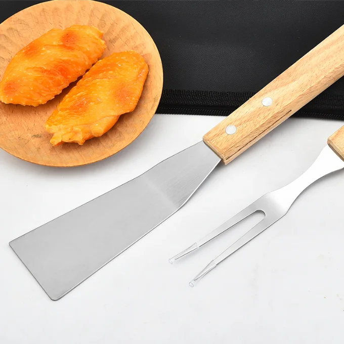 10 pcs in one set Oxford cloth bag packaging Barbecue Tools Wooden Handle Bbq Tool Set