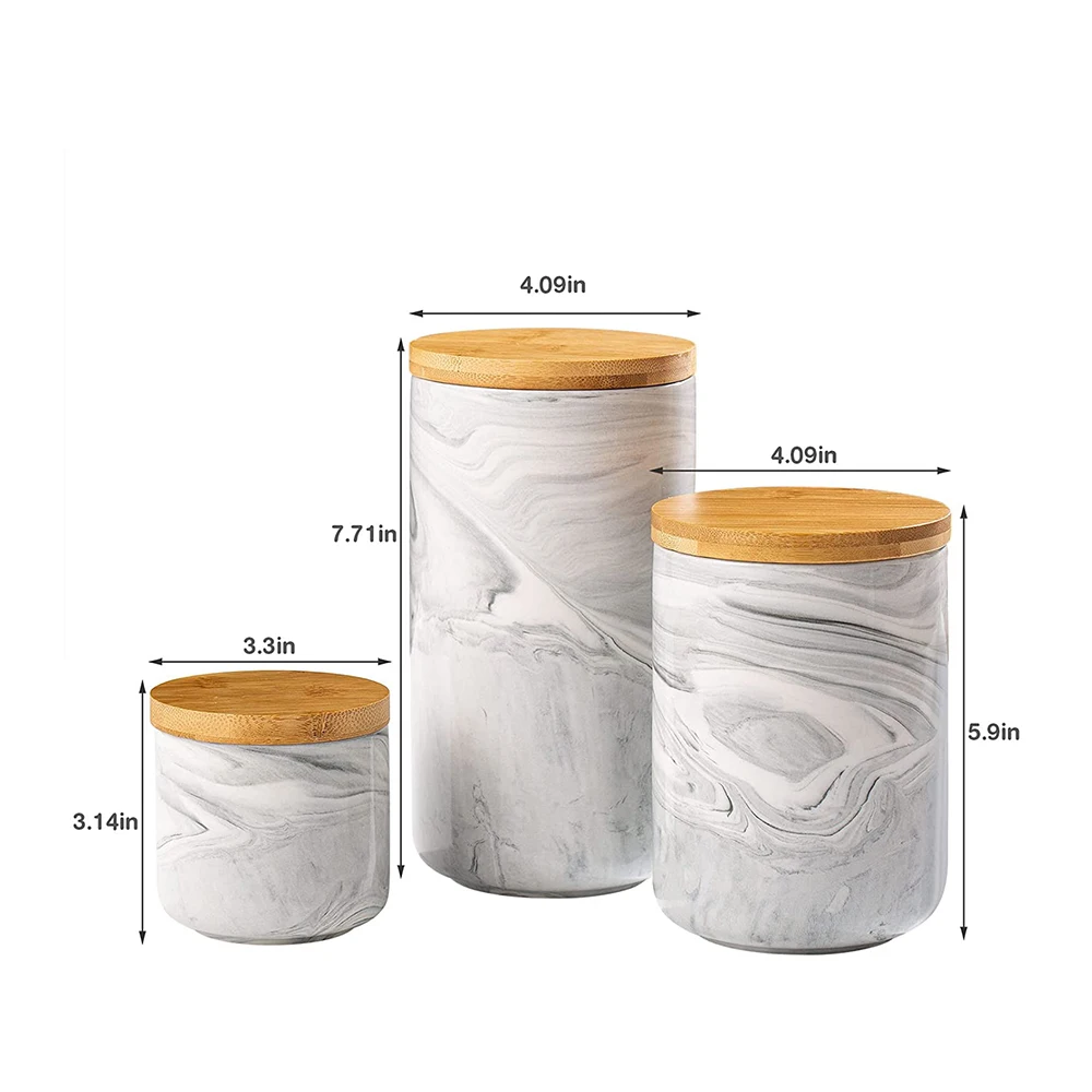 Marble Texture Ceramic Canister Set for Coffee Sugar Tea Farmhouse Kitchen Decor