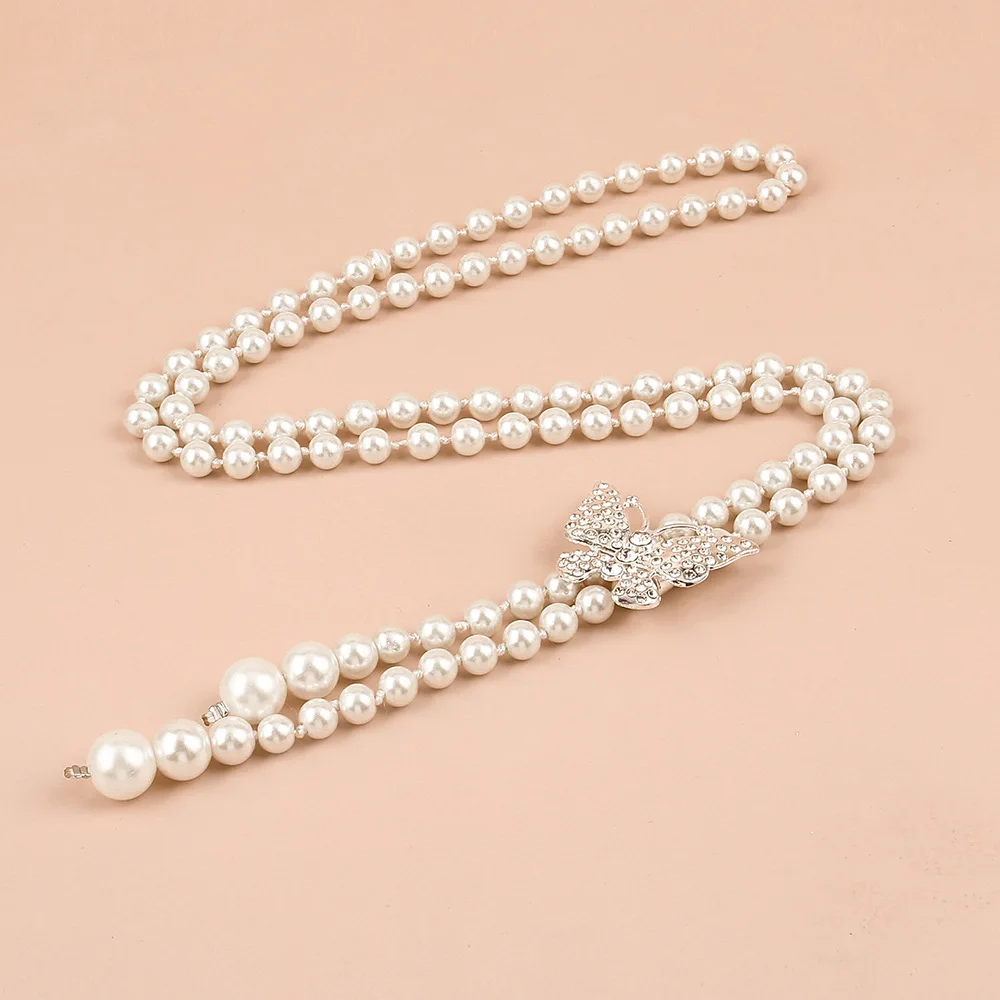 Classic Camellia Rose Waist Chain Elegant Pearl Rhinestone Butterfly Belt Ladies Woman Dresses Suit Decorative Waist Belt