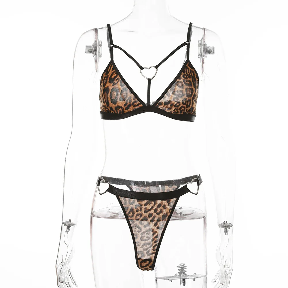 China supply hot sexy transparent three-point seductive leopard print cute mini sexy lingerie