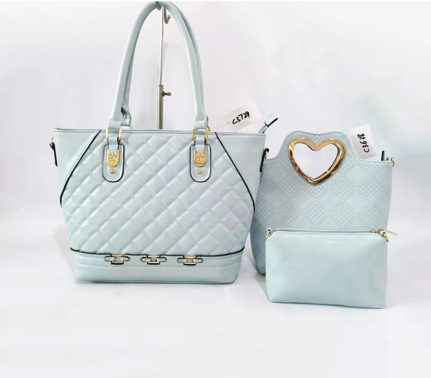3PCS WOMEN FASHION EMBOSSED PATTERN HANDBAG SET