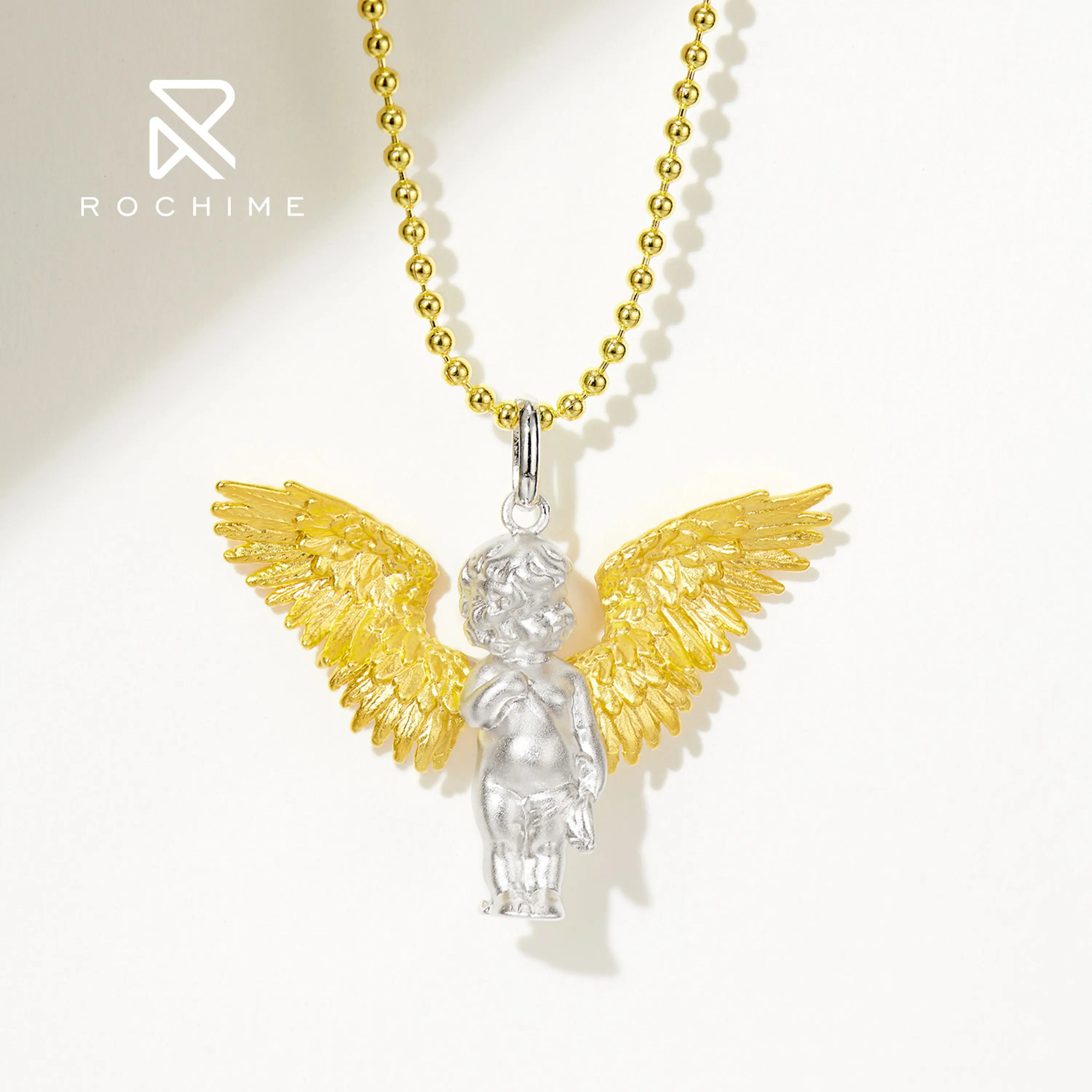 Rochime trendy jewelry  religious angel pendant necklace  925 sterling silver chain zircon jewelry
