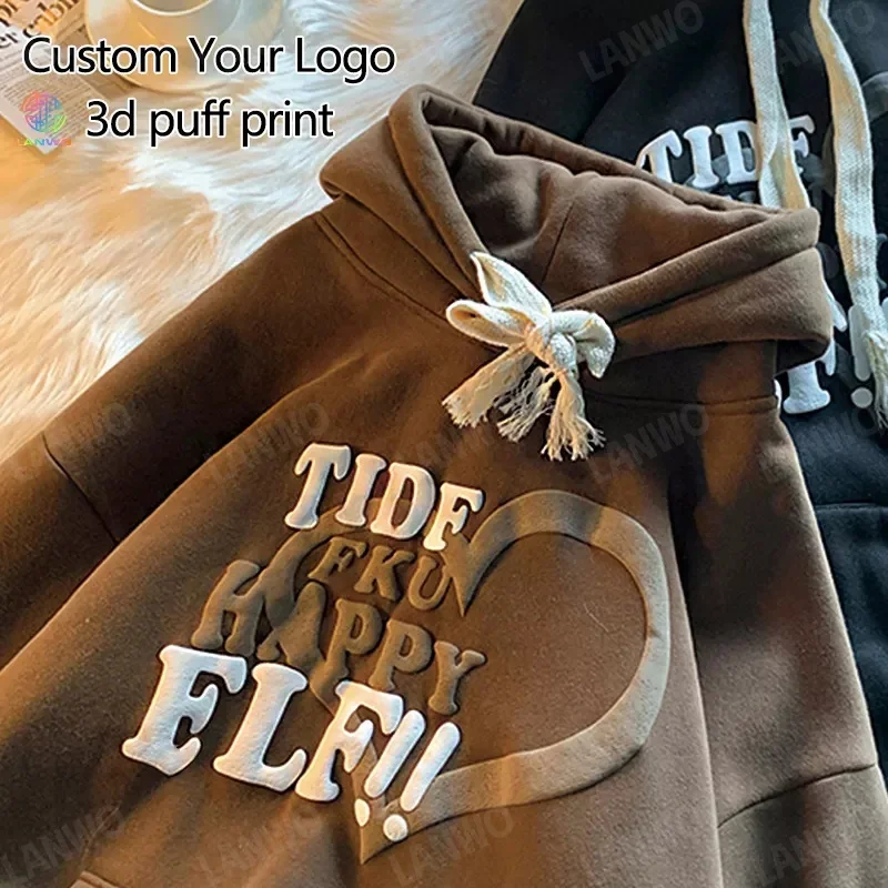 Heavyweight Oversized 100% Cotton Custom Hoodies For Men French Terry Foam Print With Logo Unisex 3d Puff printed hoodies for me