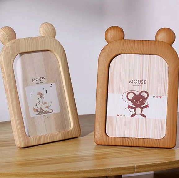 Wood grain photo frame 7 inch mouse cartoon photo frame