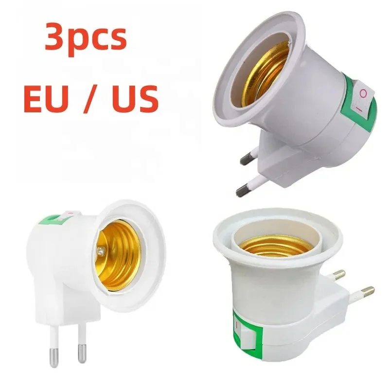 E27 LED Light Socket White Lamp Holder To EU Plug/US Plug Holder Adapter Converter ON/OFF for Bulb Lamp
