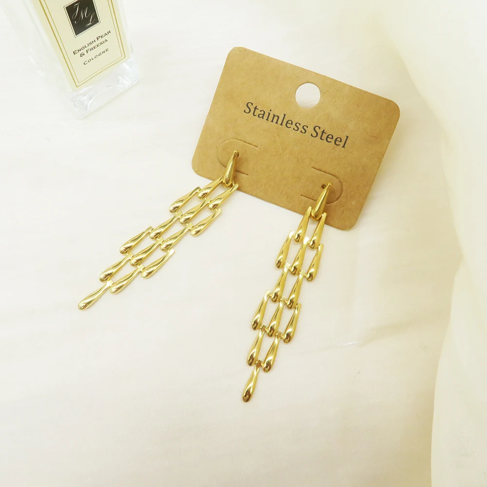 Hot Stainless Steel Waterdrop Dangle Earrings Chandelier Shape 18k Gold Plated Long Drop Stud Earrings