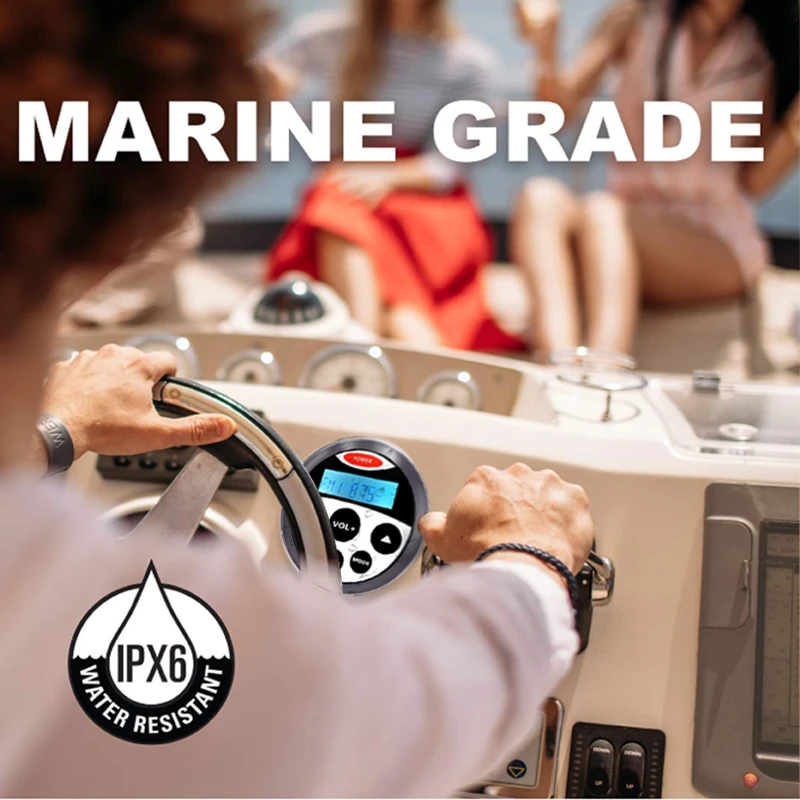 
Guzare Waterproof Marine Bluetooth Radio Audio Stereo FM AM Receiver MP3 Player +1 Pair 4' White Speakers For ATV UTV SPA Boat 