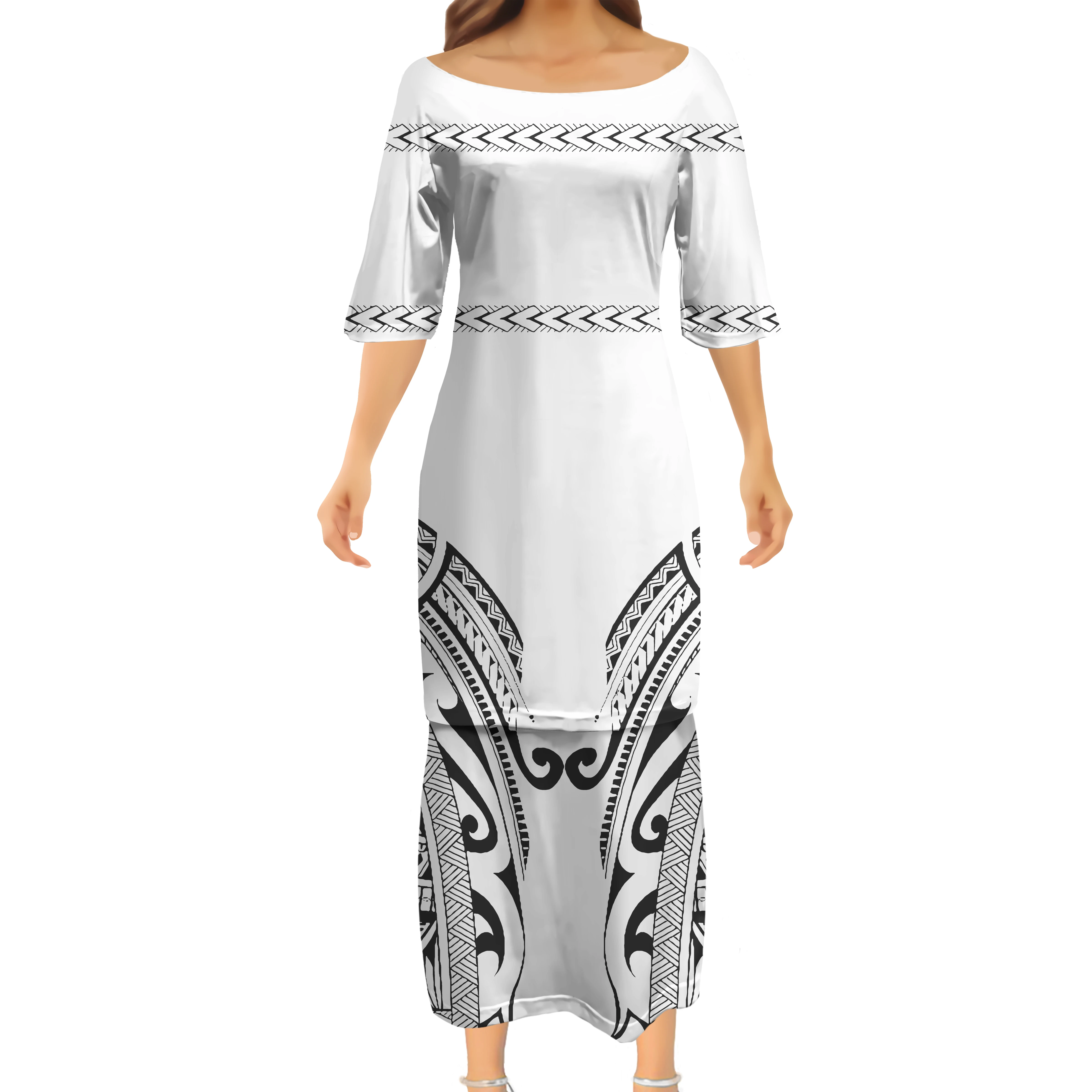 2022 Puletasi Dress Polynesian Samoa Tribal Sublimation Print Dresses Women Custom Image Poncho Dress Tattoo Maxi
