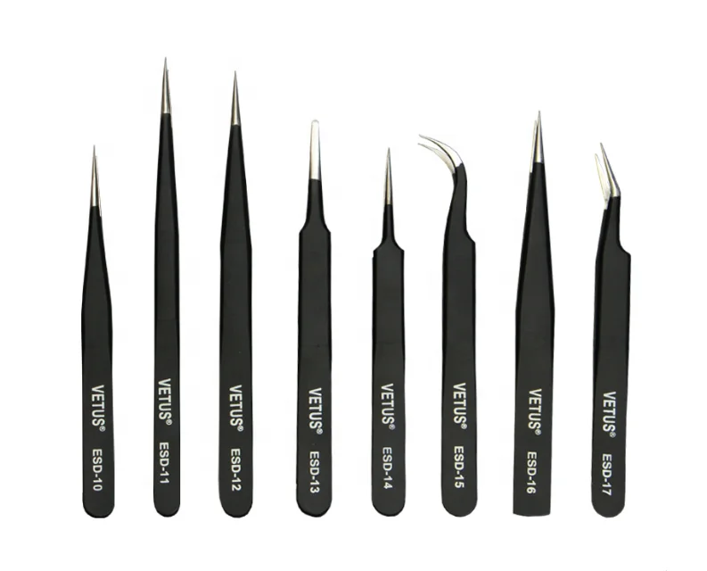
High quality Black Stainless steel Vetus SMT ESD Tweezers 
