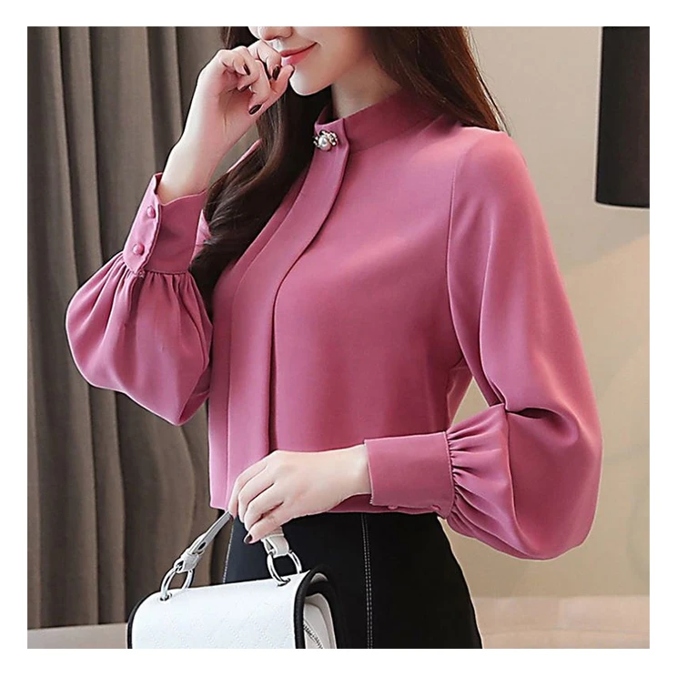 Popular Large Size Chiffon Long Sleeve Office Formal Loose Blouse For Women