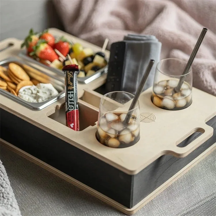 Snacks and Drinks Storage Box Living Room Fruit And Melon Seed Snack Tray Wooden Creative Couch Cup Holder