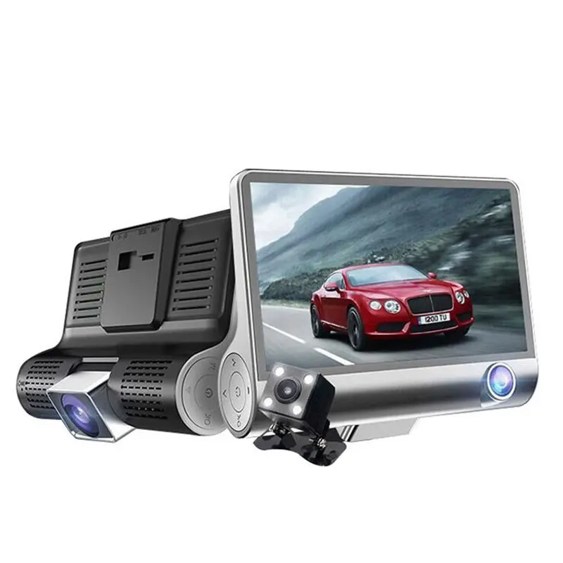 dash cam 3 lens 4.0 inch black box cams car camera 1080p hd wide angle dvr video recorder g-sensor parking support rear cam